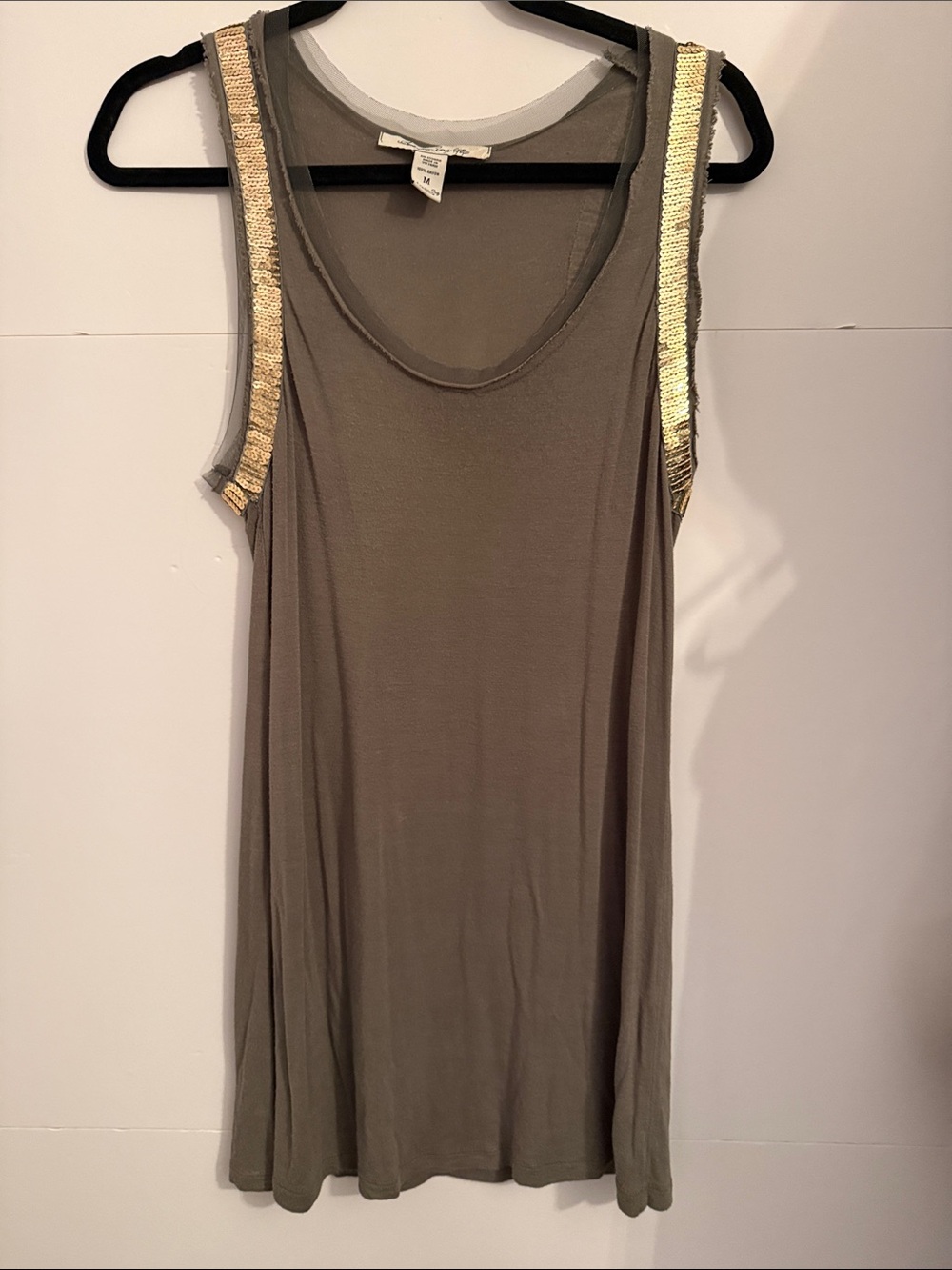 American Rag Cie 1984 Women’s Olive Tank Top with Gold Sequin Trim large